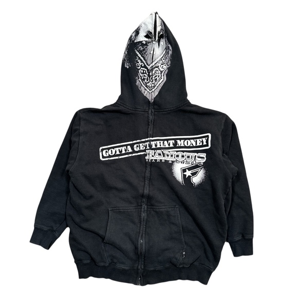 Vintage Y2K Famous Stars & Straps Ben Franklin Mask Zip Thermal Hoodie Mens L - Picture 1 of 10